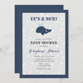 Navy Blue Ocean Whale Baby Dusche Einladung (Vorne/Hinten)