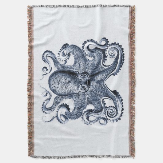 Navy Blue Octopus Illustration von Ernst Haeckel Decke (Vorderseite Vertikal)