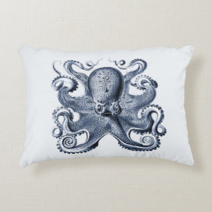 Navy Blue Octopus Illustration von Ernst Haeckel Dekokissen