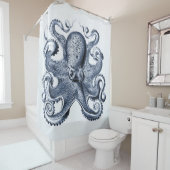 Navy Blue Octopus Illustration von Ernst Haeckel Duschvorhang (Beispiel)
