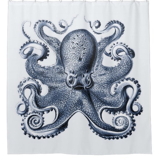 Navy Blue Octopus Illustration von Ernst Haeckel Duschvorhang (Vorderseite)