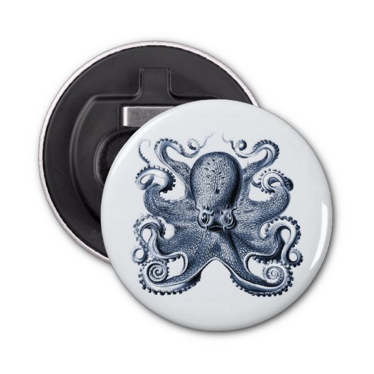 Navy Blue Octopus Illustration von Ernst Haeckel Flaschenöffner (Vorderseite)