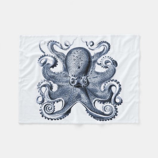 Navy Blue Octopus Illustration von Ernst Haeckel Fleecedecke (Vorderseite (Horizontal))