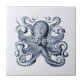 Navy Blue Octopus Illustration von Ernst Haeckel Fliese (Vorderseite)