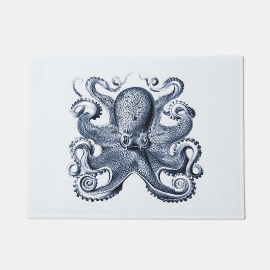 Navy Blue Octopus Illustration von Ernst Haeckel Fußmatte (Vorderseite)