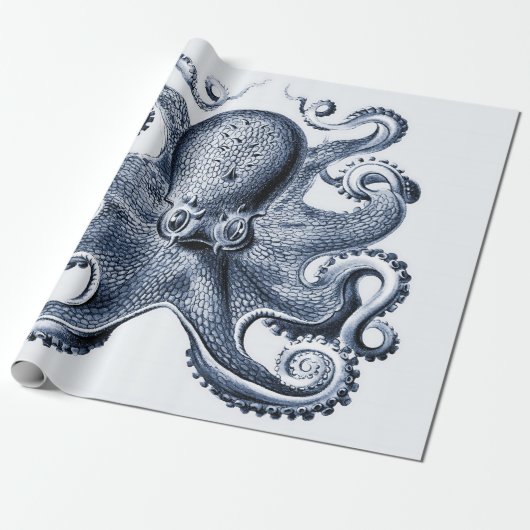 Navy Blue Octopus Illustration von Ernst Haeckel Geschenkpapier (Ungerollt)