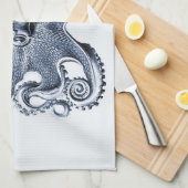 Navy Blue Octopus Illustration von Ernst Haeckel Geschirrtuch (Viertel Falte)