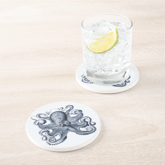 Navy Blue Octopus Illustration von Ernst Haeckel Getränkeuntersetzer (Seite)