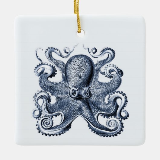 Navy Blue Octopus Illustration von Ernst Haeckel Keramikornament (Vorderseite)