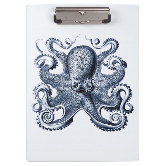 Navy Blue Octopus Illustration von Ernst Haeckel Klemmbrett (Vorderseite)