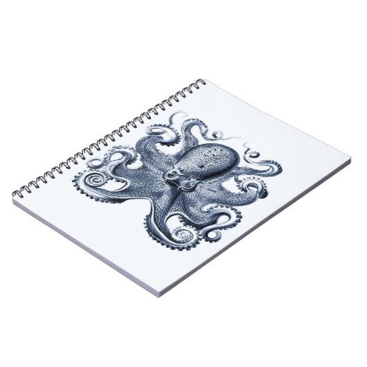 Navy Blue Octopus Illustration von Ernst Haeckel Notizblock (Linke Seite)