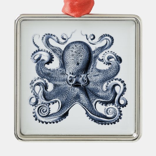 Navy Blue Octopus Illustration von Ernst Haeckel Ornament Aus Metall (Vorne)