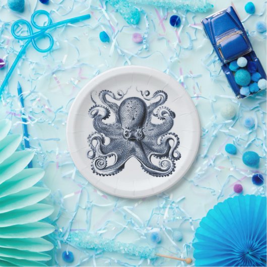 Navy Blue Octopus Illustration von Ernst Haeckel Pappteller (Party)
