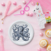 Navy Blue Octopus Illustration von Ernst Haeckel Pappteller (Party)