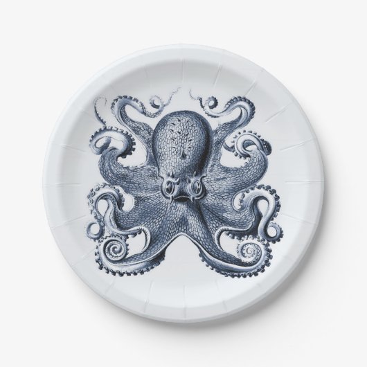 Navy Blue Octopus Illustration von Ernst Haeckel Pappteller (Vorderseite)