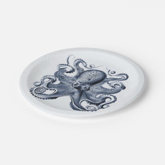 Navy Blue Octopus Illustration von Ernst Haeckel Pappteller (Schrägansicht)