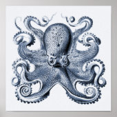 Navy Blue Octopus Illustration von Ernst Haeckel Poster (Vorne)