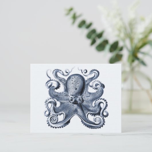 Navy Blue Octopus Illustration von Ernst Haeckel Postkarte (Stehend Vorderseite)