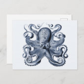 Navy Blue Octopus Illustration von Ernst Haeckel Postkarte (Vorne/Hinten)