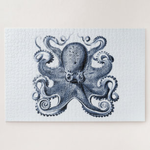 Navy Blue Octopus Illustration von Ernst Haeckel Puzzle