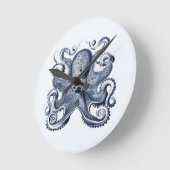Navy Blue Octopus Illustration von Ernst Haeckel Runde Wanduhr (Winkel)