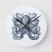 Navy Blue Octopus Illustration von Ernst Haeckel Runde Wanduhr (Vorderseite)