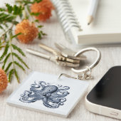 Navy Blue Octopus Illustration von Ernst Haeckel Schlüsselanhänger (Vorderseite rechts)