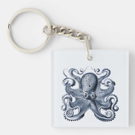Navy Blue Octopus Illustration von Ernst Haeckel Schlüsselanhänger (Vorderseite)