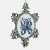 Navy Blue Octopus Illustration von Ernst Haeckel Schneeflocken Zinn-Ornament (Links)