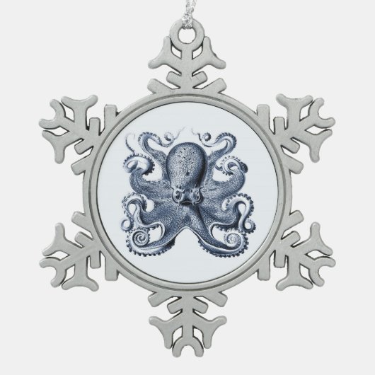 Navy Blue Octopus Illustration von Ernst Haeckel Schneeflocken Zinn-Ornament (Vorderseite)