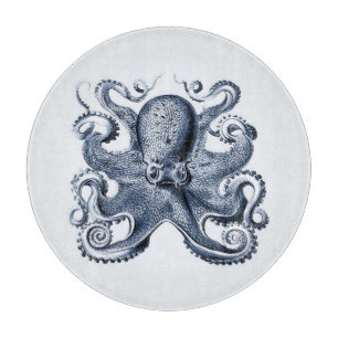Navy Blue Octopus Illustration von Ernst Haeckel Schneidebrett