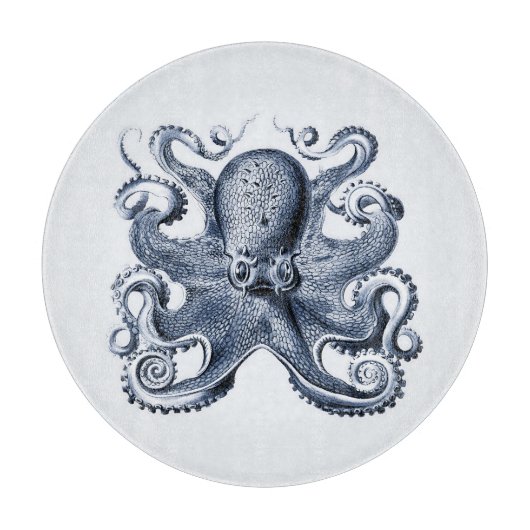 Navy Blue Octopus Illustration von Ernst Haeckel Schneidebrett (Vorderseite)