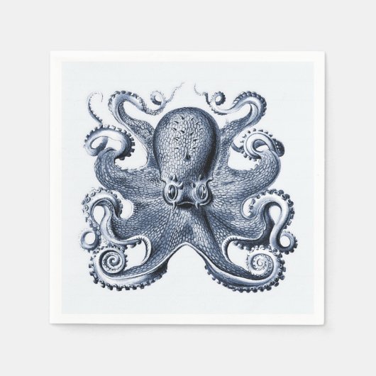 Navy Blue Octopus Illustration von Ernst Haeckel Serviette (Vorderseite)