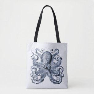 Navy Blue Octopus Illustration von Ernst Haeckel Tasche
