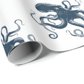 Navy-Blue-Oktopus-Seemaschine Geschenkpapier (Rolleneckpunkt)