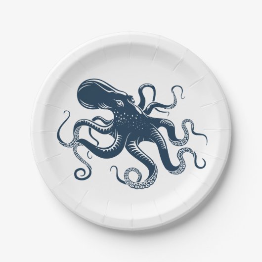 Navy-Blue-Oktopus-Seemaschine Pappteller (Vorderseite)