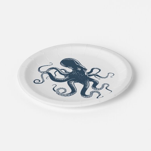 Navy-Blue-Oktopus-Seemaschine Pappteller (Schrägansicht)