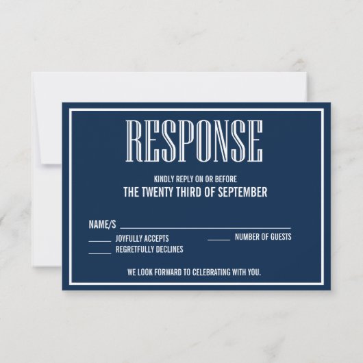 Navy Blue Old Mode Typografy RSVP Card (Rückseite)