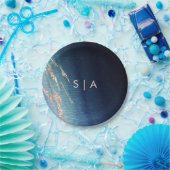 Navy Blue Ombre Agate & Rose Gold Wedding Monogram Pappteller (Party)