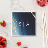 Navy Blue Ombre Agate & Rose Gold Wedding Monogram Serviette (Beispiel)