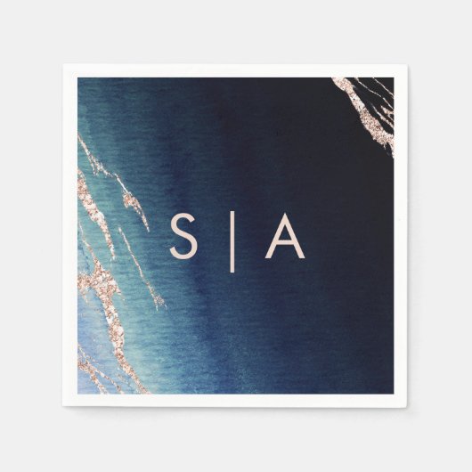 Navy Blue Ombre Agate & Rose Gold Wedding Monogram Serviette (Vorderseite)