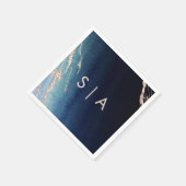 Navy Blue Ombre Agate & Rose Gold Wedding Monogram Serviette (Ecke)