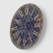 Navy Blue Ombre & Gold Sparkle Dragon Scales Große Wanduhr (Winkel)