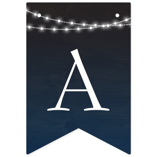 Navy Blue Ombre Lights Typografy Wedding Wimpelkette (Zweite Fahne)