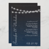 Navy Blue Ombre Lights Typografy Wedites Einladung (Vorne/Hinten)