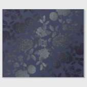 Navy Blue Ombre Modernes Vintages Floral Geschenkpapier (Flach)