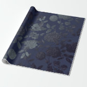 Navy Blue Ombre Modernes Vintages Floral Geschenkpapier (Ungerollt)