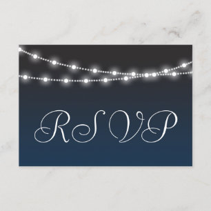 Navy Blue Ombre Night Lights Wedding RSVP Karte