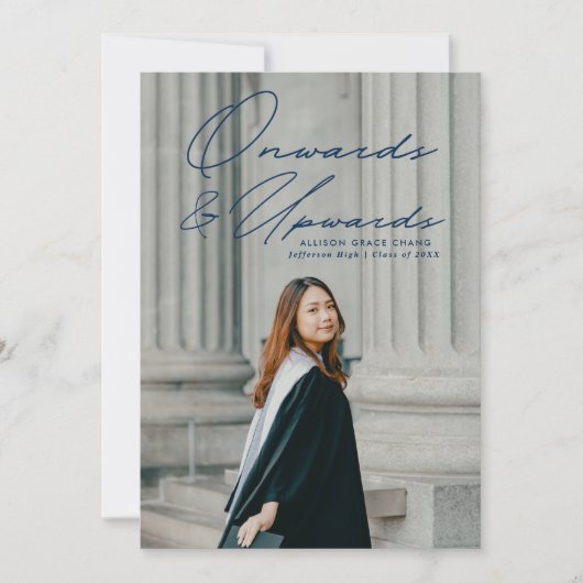 Navy Blue On and Upwards 2 Foto Abschluss Ankündigung (Vorderseite)