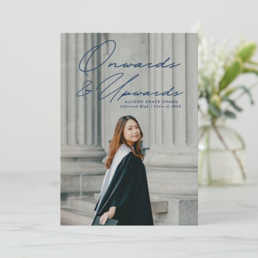 Navy Blue On and Upwards 2 Foto Abschluss Ankündigung (Stehend Vorderseite)